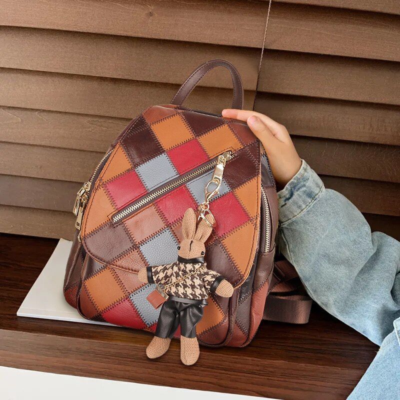 Backpacks Genuine Leather School Bag Large Capacity Knapsack Traveling Polyester