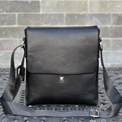 100% Genuine Leather Men's 10" Business Bags Black Sling Shoulder Messenger Bag