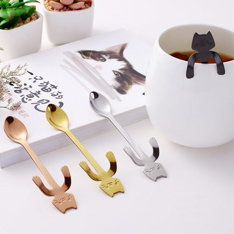 Tea & Coffee Spoon Food-grade Stainless Steel Cat Handle Scoop Drinking Flatware