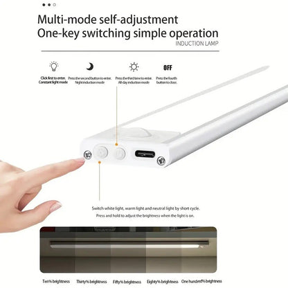 New Wireless LED Motion Sensor Light Strip Cabinet Lamp Closet USB Rechargeable