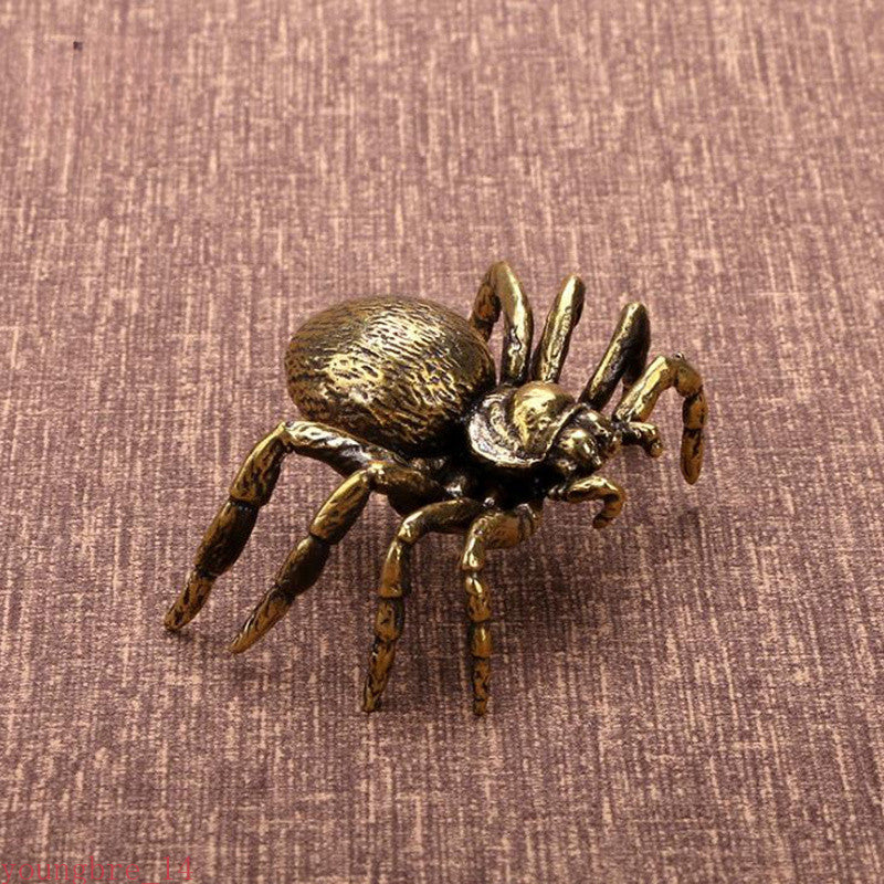 Copper Spider Figurines Miniatures Crafts Simulation Animal Tea Pet Collection