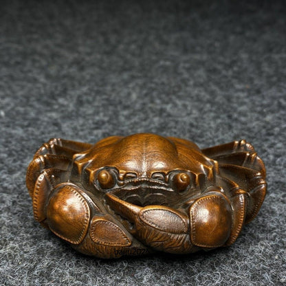Chinese boxwood hand carved wealth crab Figure statue netsuke old collectable