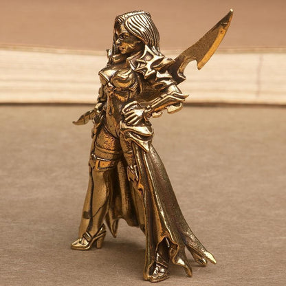 Brass Solid Beauty Warrior Statue Desktop Tea Pet Warcraft Craft Ornament