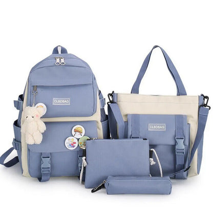 5pcs Sets Kids Backpack Women's Bagpack Bookbag Girls Rucksack Students Bag