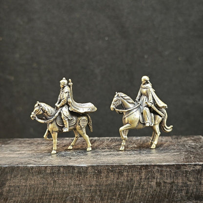 Brass Martial Arts Couple Statue 2pcs 1.18in Mini Chinese Swordsman Decor