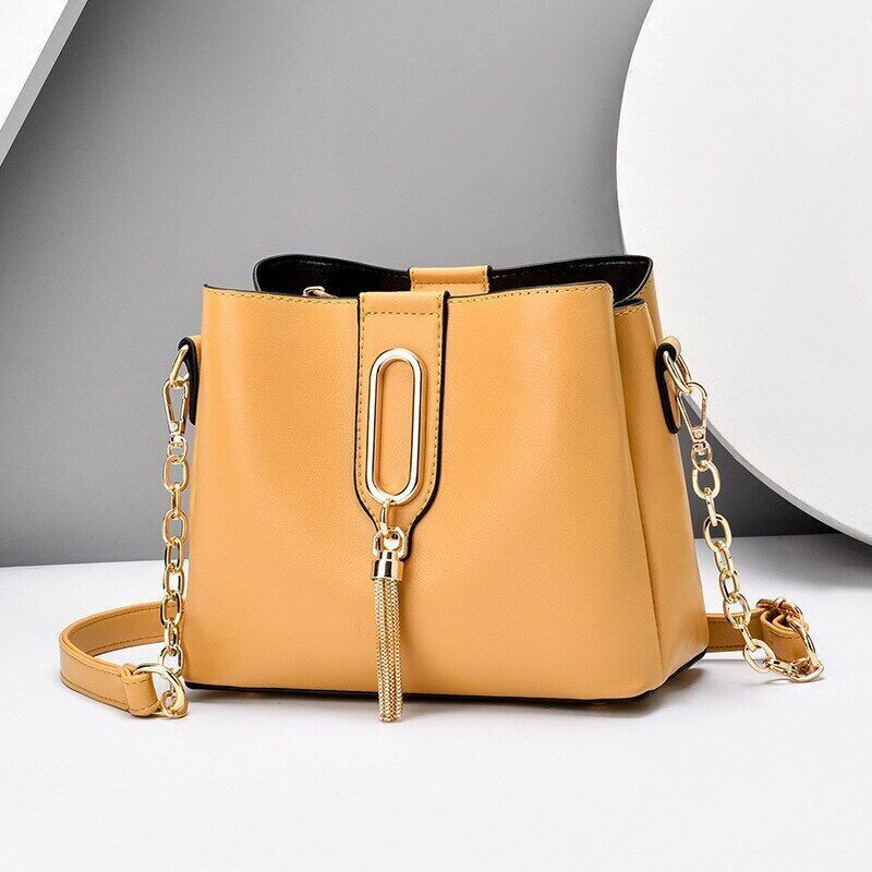 Tassels Bucket Bag Soft Leather Chain Shoulder Bag Crossbody Bags for Women