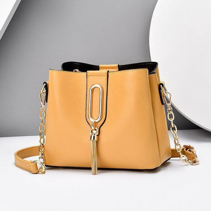 Tassels Bucket Bag Soft Leather Chain Shoulder Bag Crossbody Bags for Women