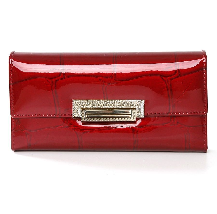 Genuine Leather Long Wallet Cowhide Purse Diamond Print Card Holder 2.5*19*9.5CM