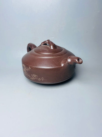 Chinese Yixing Zisha Clay Handmade Exquisite Teapot （竹节刻绘 底款：顾景舟）