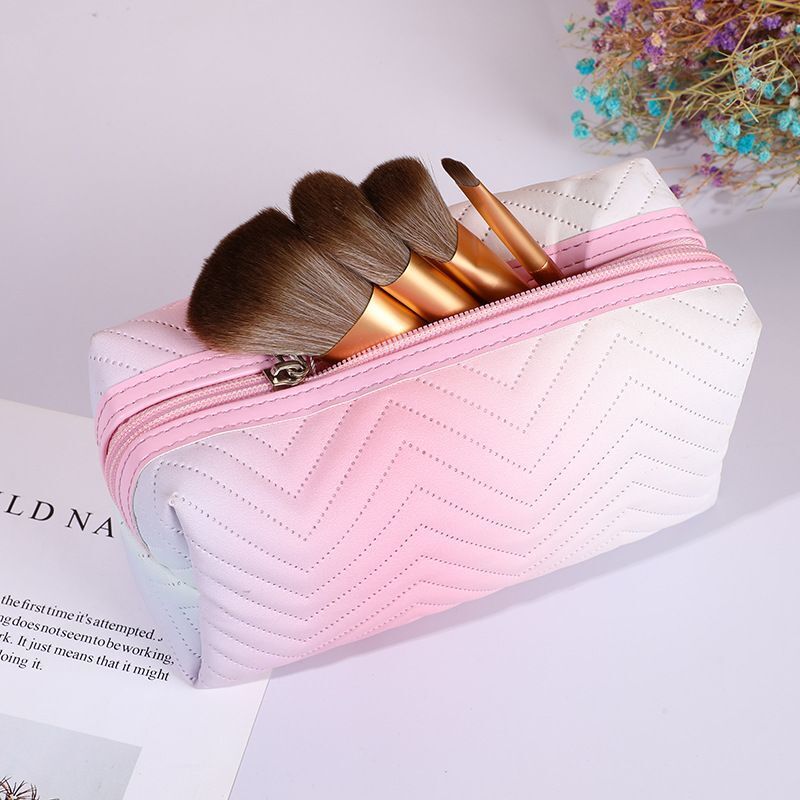 Gradient Color Makeup Bag Zipper Synthetic Leather Cosmetic Pouch Travel Purse