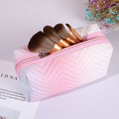 Gradient Color Makeup Bag Zipper Synthetic Leather Cosmetic Pouch Travel Purse