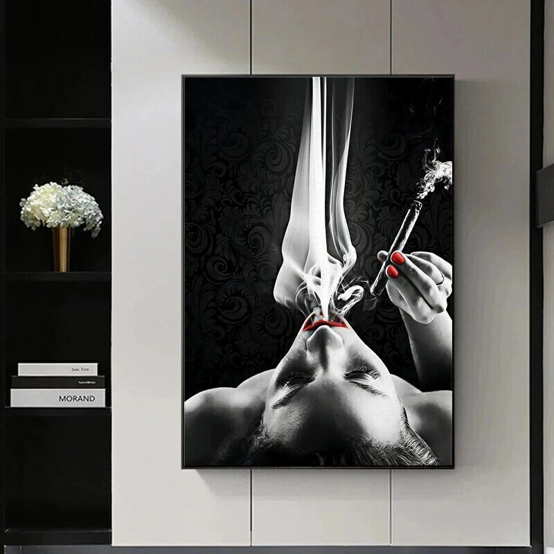 Abstract Sexy Woman Smoking Art Canvas Painting Wall Art Poster Prints Art Decor