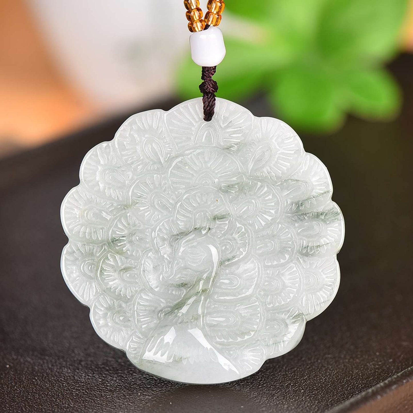 Chinese Natural Jade Jadeite Hand-carved Exquisite Peacock Pendant 10011
