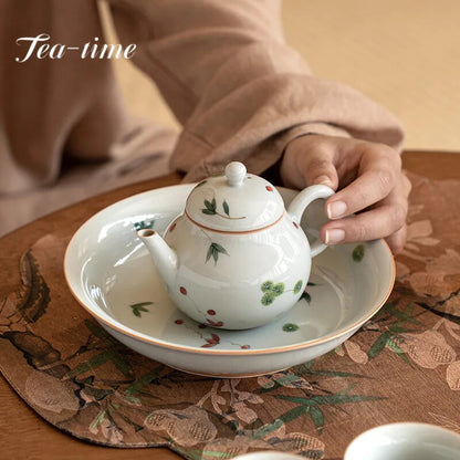 130ml Ancient Ceramic Teapot Hand-painted Little Pear Pot with Ball Hole Filter