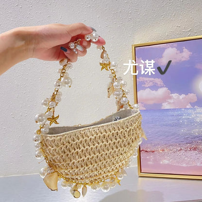 Straw Bag Women Handbags Half Moon Beach Shoulder Bag Crossbody Bags Ladies