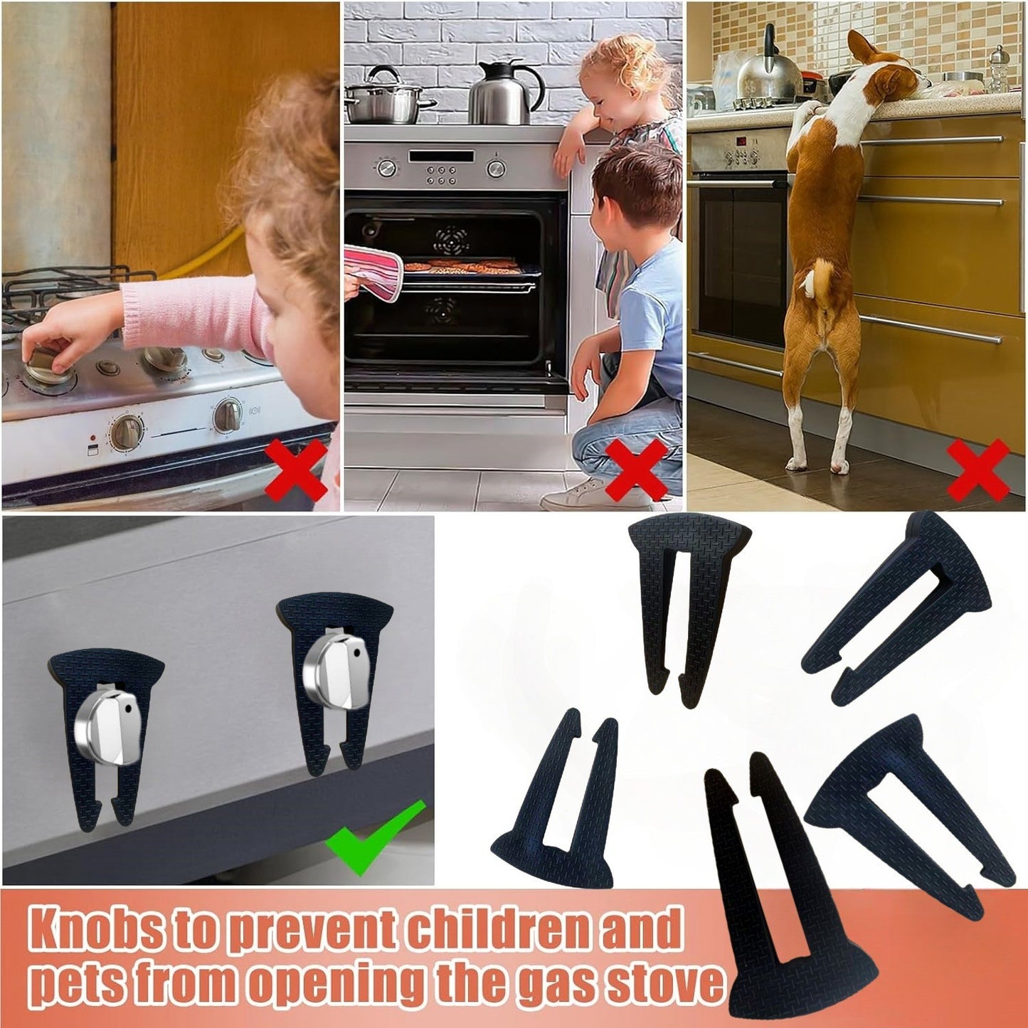 6 Pack Childproof Gas Stove Knob Locks, Silicone Protective Stove Knob Lock Set