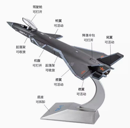 1:48 45CM J-20 2017 Stealth Fighter Jet Airplane Diecast Military Aircraft Model