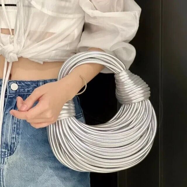 Handwoven Knotted Women's Clutch Hobo Chic Crossbody Bag Leather Handbag Gift
