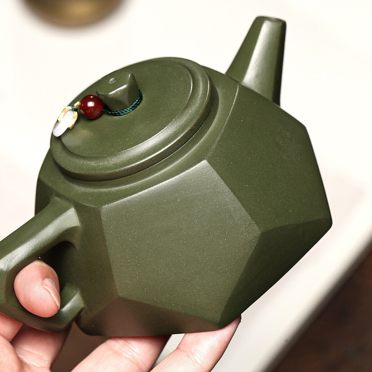Original Ore Real Yixing Zisha Green Clay Tea Pot 9 Infuser Holes Handmade Pot