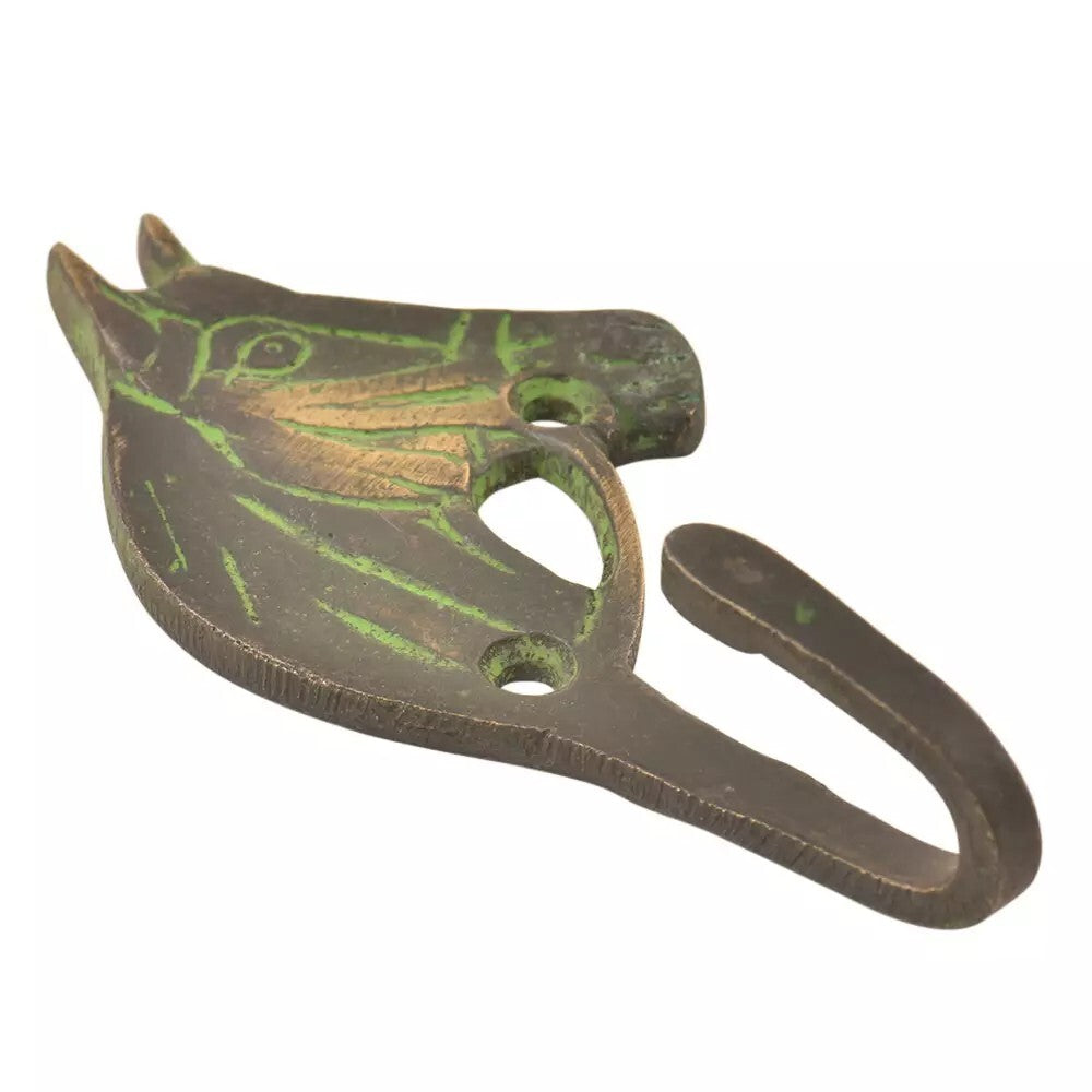 Antique Patina Look Brass Western Horse Design Single Hook Clothes Hat Hanger