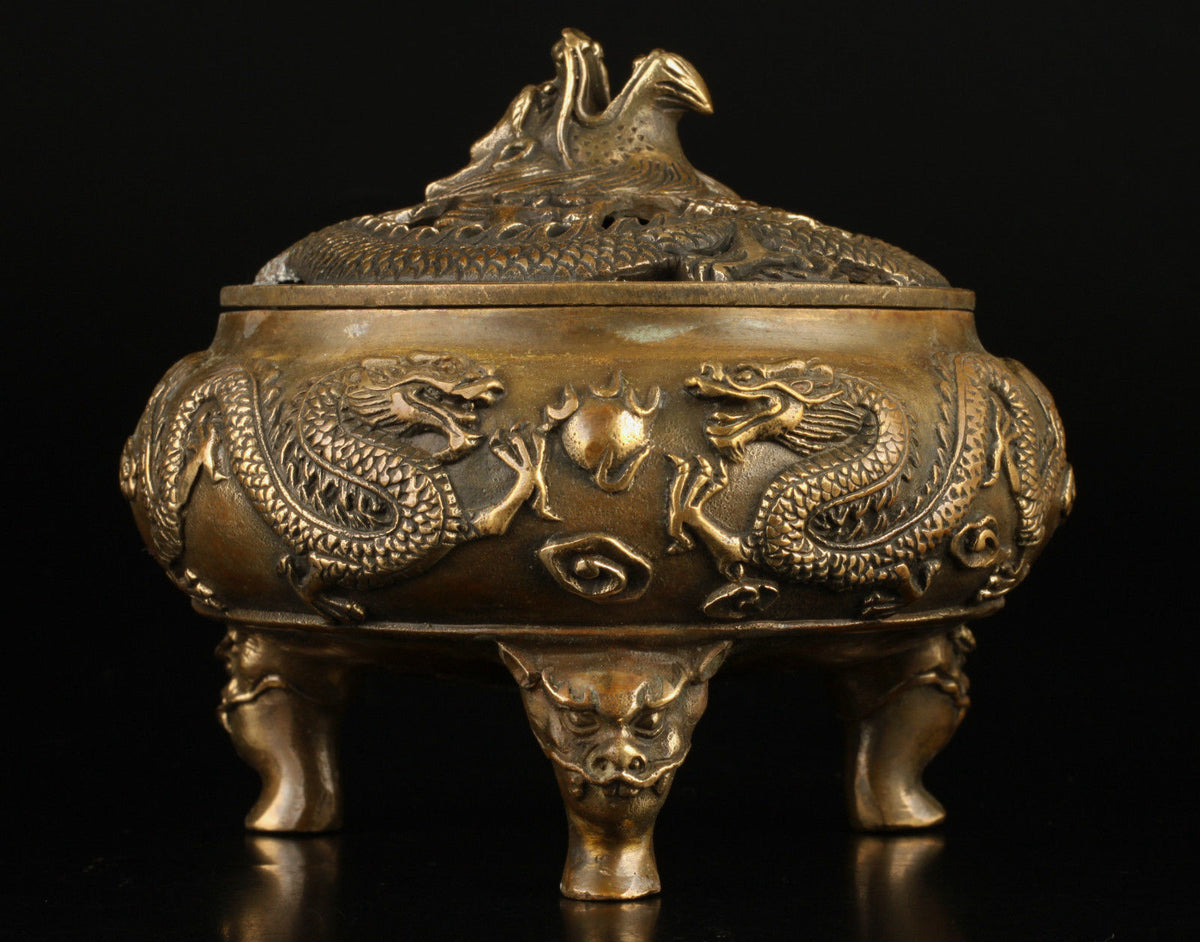 Intage collect old handmade exquisite brass dragon censer Incense Burner