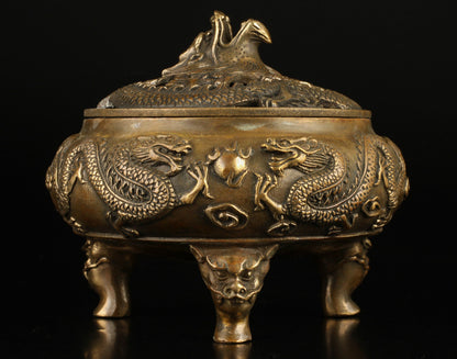 Intage collect old handmade exquisite brass dragon censer Incense Burner