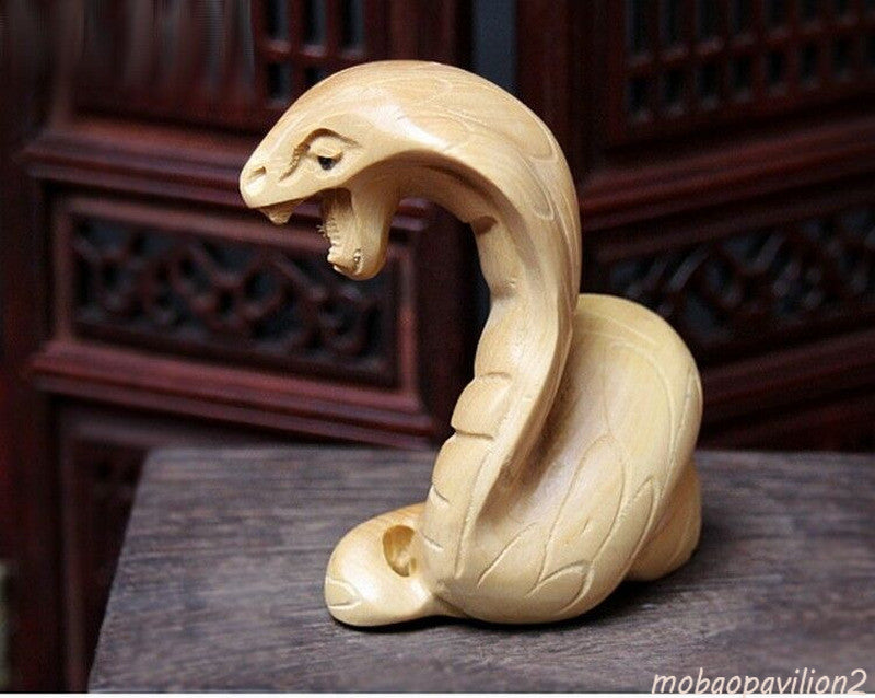 Boxwood Carving Netsuke Snake Figurines Statues Art Sculptures Wood Hand Carved