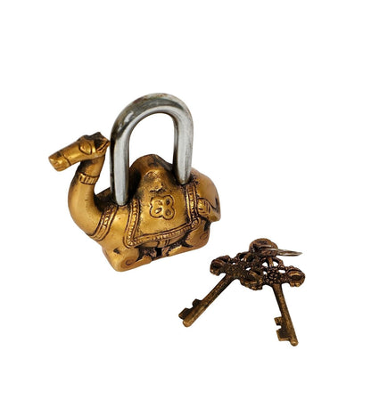 Antique Look Camel Design Functional Brass Padlock with 2 Keys