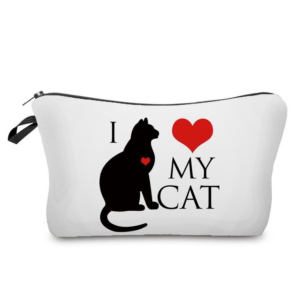Makeup Bag Travel Storage Purse Mini Toiletry Bags Black Cat Print Cosmetic Case