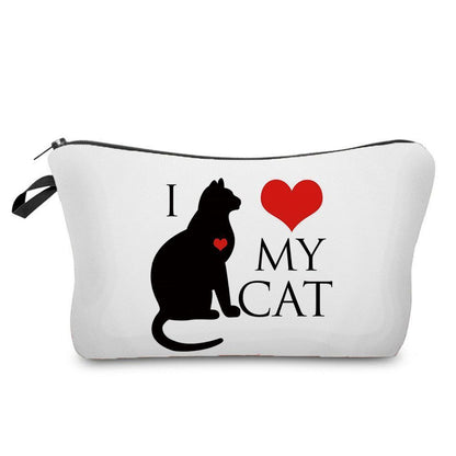 Makeup Bag Travel Storage Purse Mini Toiletry Bags Black Cat Print Cosmetic Case