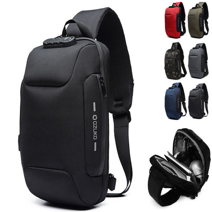 Comb. Lock Charging Port Water Resistant Chest Pack Sling Bag One Strap Backpack
