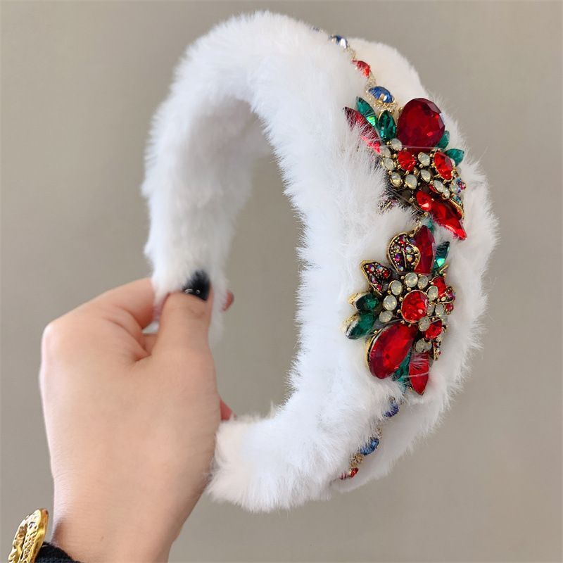 Women Headband Luxurious Faux Fur Crystal Hairband Casual Adult Hair Accessories