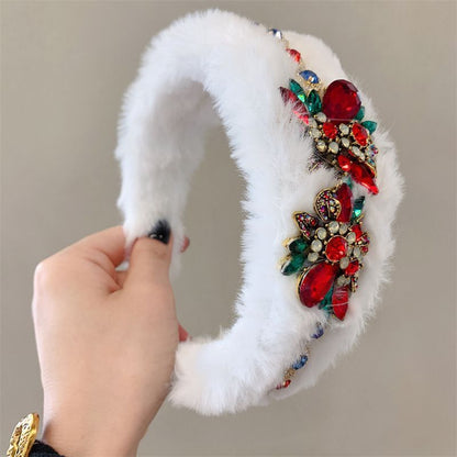 Women Headband Luxurious Faux Fur Crystal Hairband Casual Adult Hair Accessories
