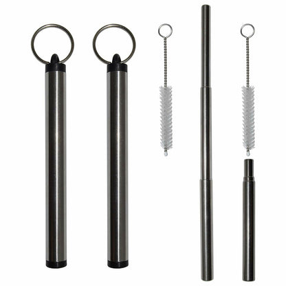2 Pack Collapsible Metal Straws with Cleaning Brushes and Portable Keychain