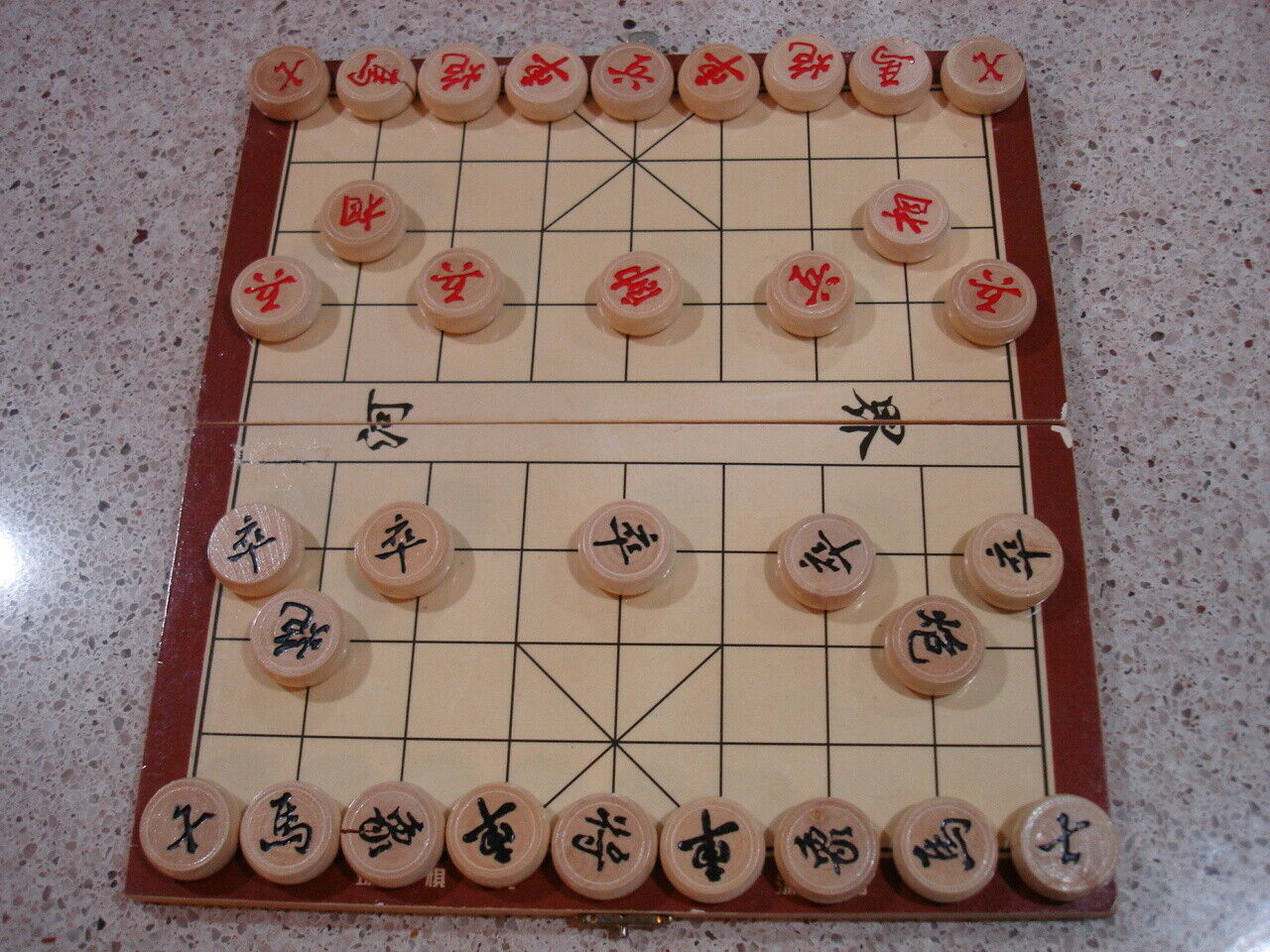 Chinese Chess, Xiangqi, Complete Set, 1" Inch Birchwood Pieces W/Board MINT