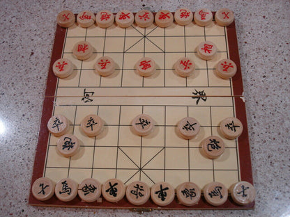 Chinese Chess, Xiangqi, Complete Set, 1" Inch Birchwood Pieces W/Board MINT