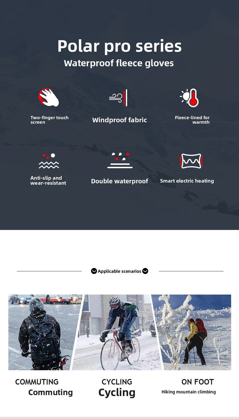 Winter intelligent heating warm gloves windproof and touch screen cycling skiing