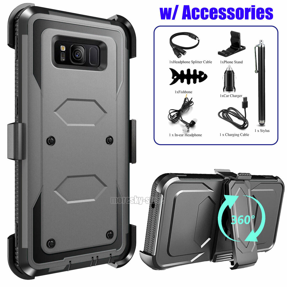 For Samsung Galaxy S8 Plus Rugged Phone Case Cover & Clip Holster + Accessories