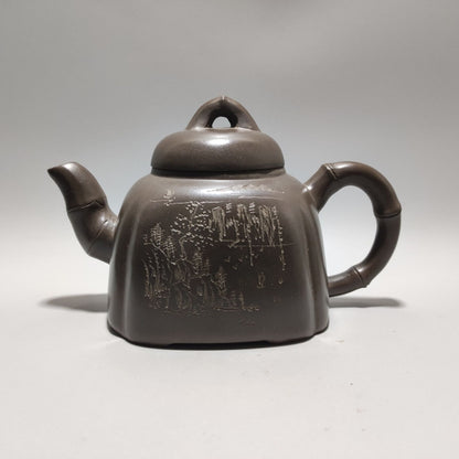 Vintage Chinese Yixing Purple Clay Teapot Zisha Ceremony Ceramic Bamboo Teaware