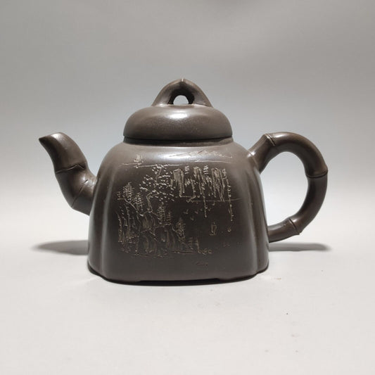 Vintage Chinese Yixing Purple Clay Teapot Zisha Ceremony Ceramic Bamboo Teaware