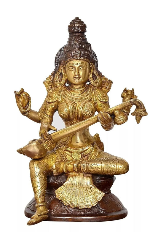 Brass Hindu Goddess of Knowledge Saraswati Idol Statue Figurine Sculpture