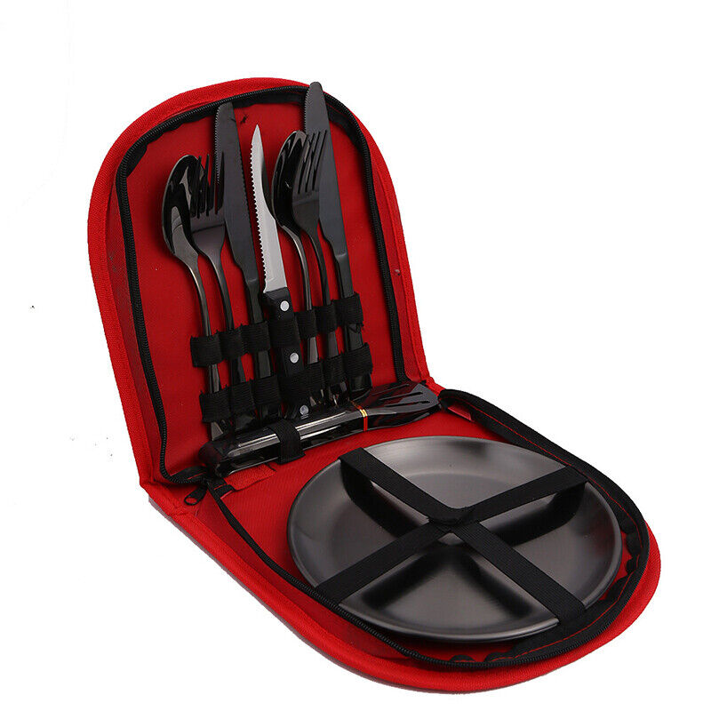 Camping Tableware Set Stainless Steel 10/19Pcs Picnic Cutlery Set W/ Storage Bag