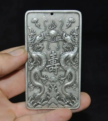 China Tibetan Silver Feng Shui Lucky Animal Dragon Statue Amulet Pendant