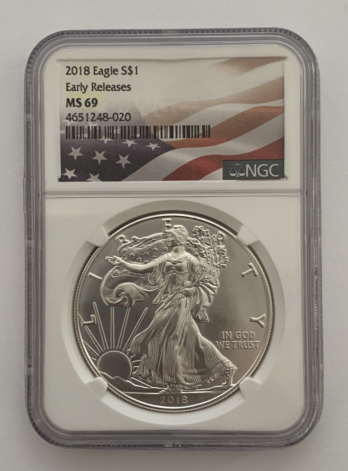 2018 American Silver Eagle ASE Coin 1oz FINE Silver NGC Holder MS69 ER GEM Money