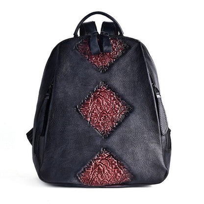 Travel Bag Vintage Rucksack Embossed Leisure Daypacks Genuine Leather Backpacks