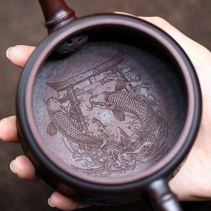 Handmade Tea Pot Panda Carved Real Yixing Zisha Clay Pot Ball Shaped Infuser New