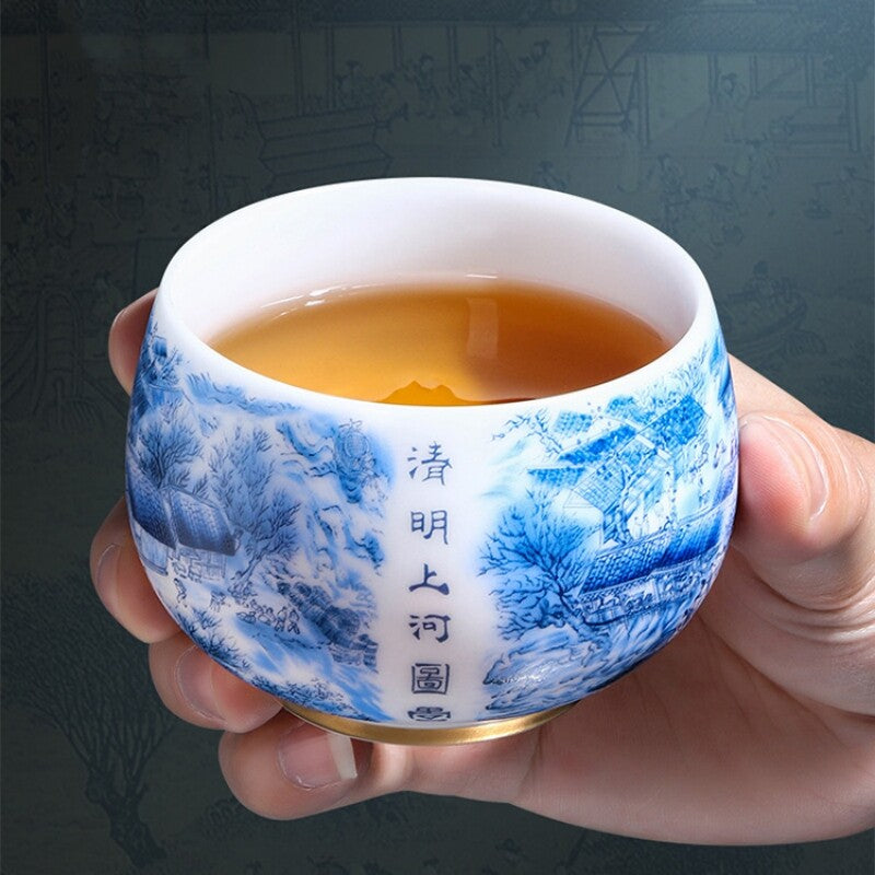 Porcelain Tea Cup Along The River During The Qingming Festival Print Master Cup