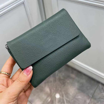 Soft Genuine Cow Leather Short Zipper Wallet Tri Fold Coin Card Holder Money Bag