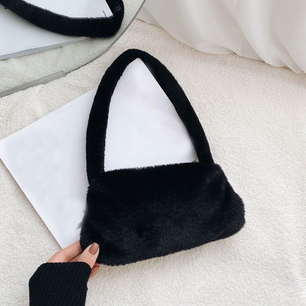 Fashion Plush Fluffy Shoulder Crossbody Handbag Vintage Portable Underarm Bags