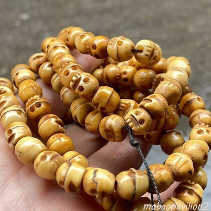 Special Vintage 108 Bead Buddhism Tibetan Yak Skull Grave Bracelet